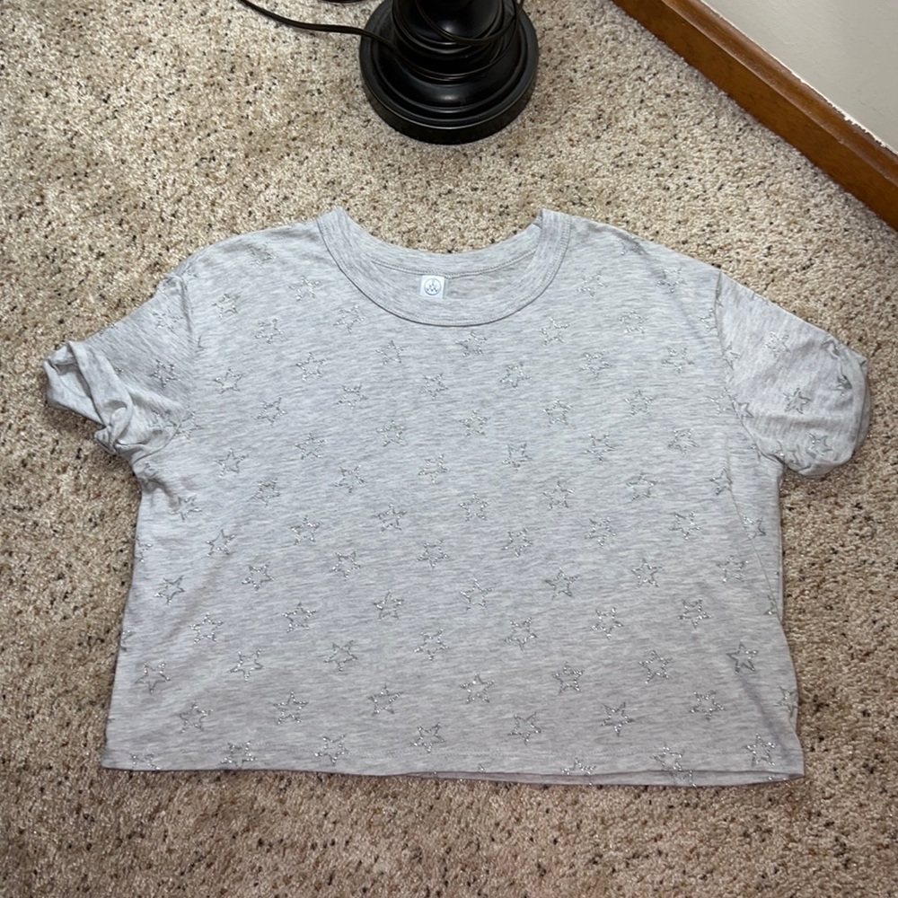 Alternative Apparel Silver Glitter Star Cropped‎ T-Shirt- Medium